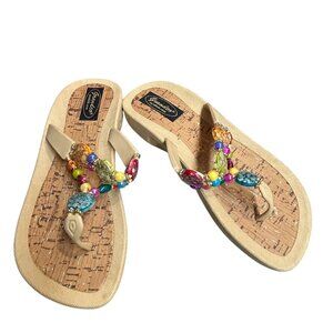 Grandco Molded Sole Beach Thong Waterproof Beaded Marble Boat Sandals Size 7